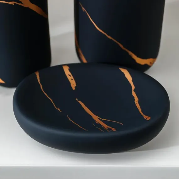 Набор аксессуаров для ванной комнаты Доляна «Зевс», 3 предмета (мыльница, дозатор для мыла, стакан), цвет чёрный