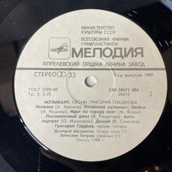 Винтажная виниловая пластинка LP Григорий Гладков Музыкант (СССР 1989)