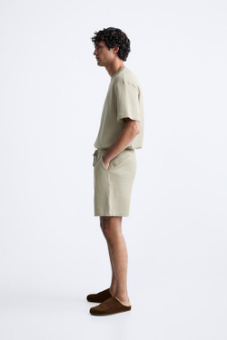 ZARA ШОРТЫ SOFT В РУБЧИК, СВЕТЛО-ПЕСОЧНЫЙ