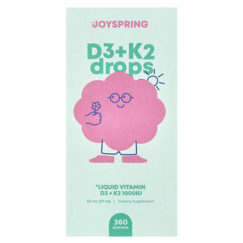 JoySpring, витамины D3 и K2 в каплях, 60 мл (2 жидк. унции)