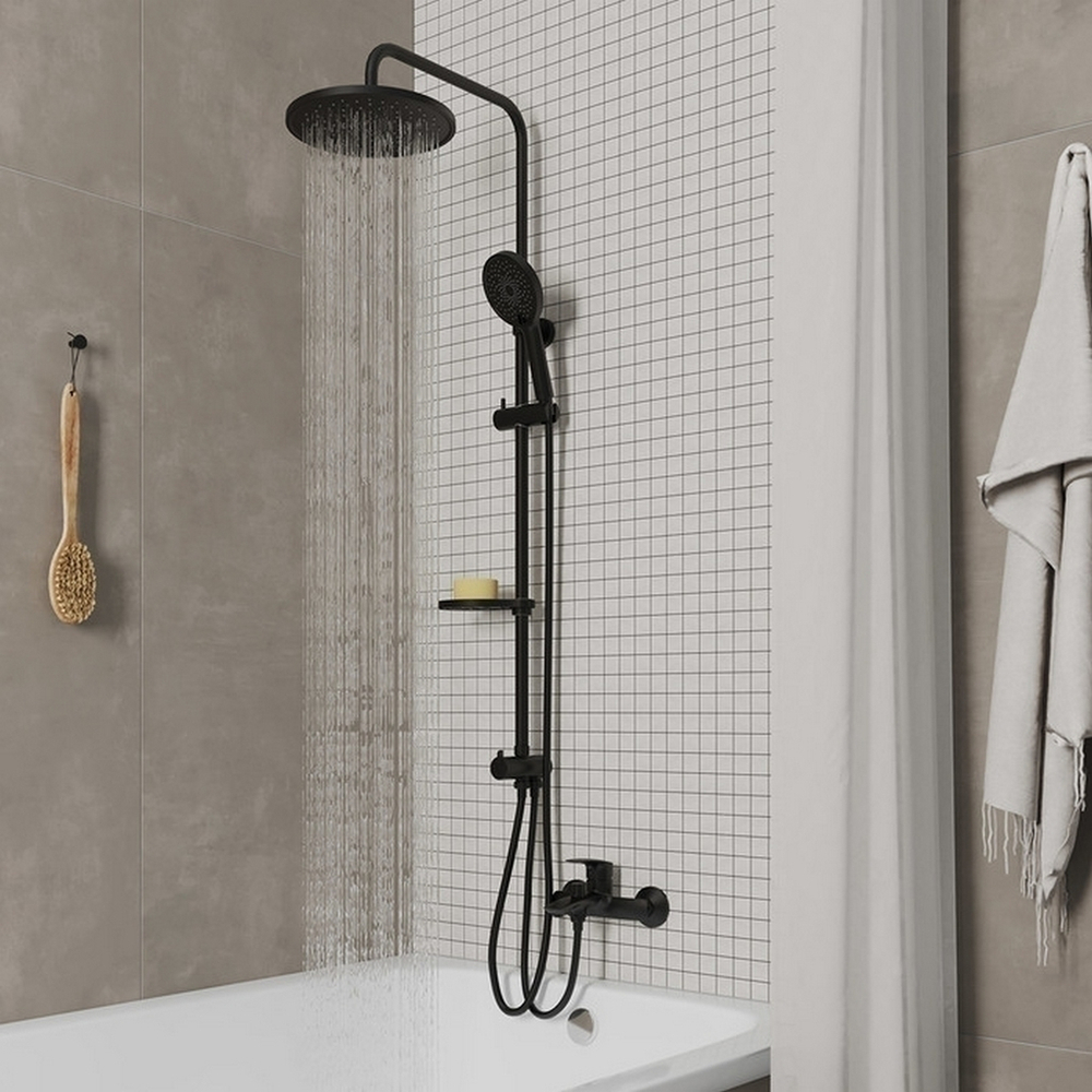 Душевой гарнитур Milardo ILSBL3FM76 "Ideal Spa" 819-1139мм,Тропич. душ,лейка д/душа, мыльница,ЧЕРНЫЙ