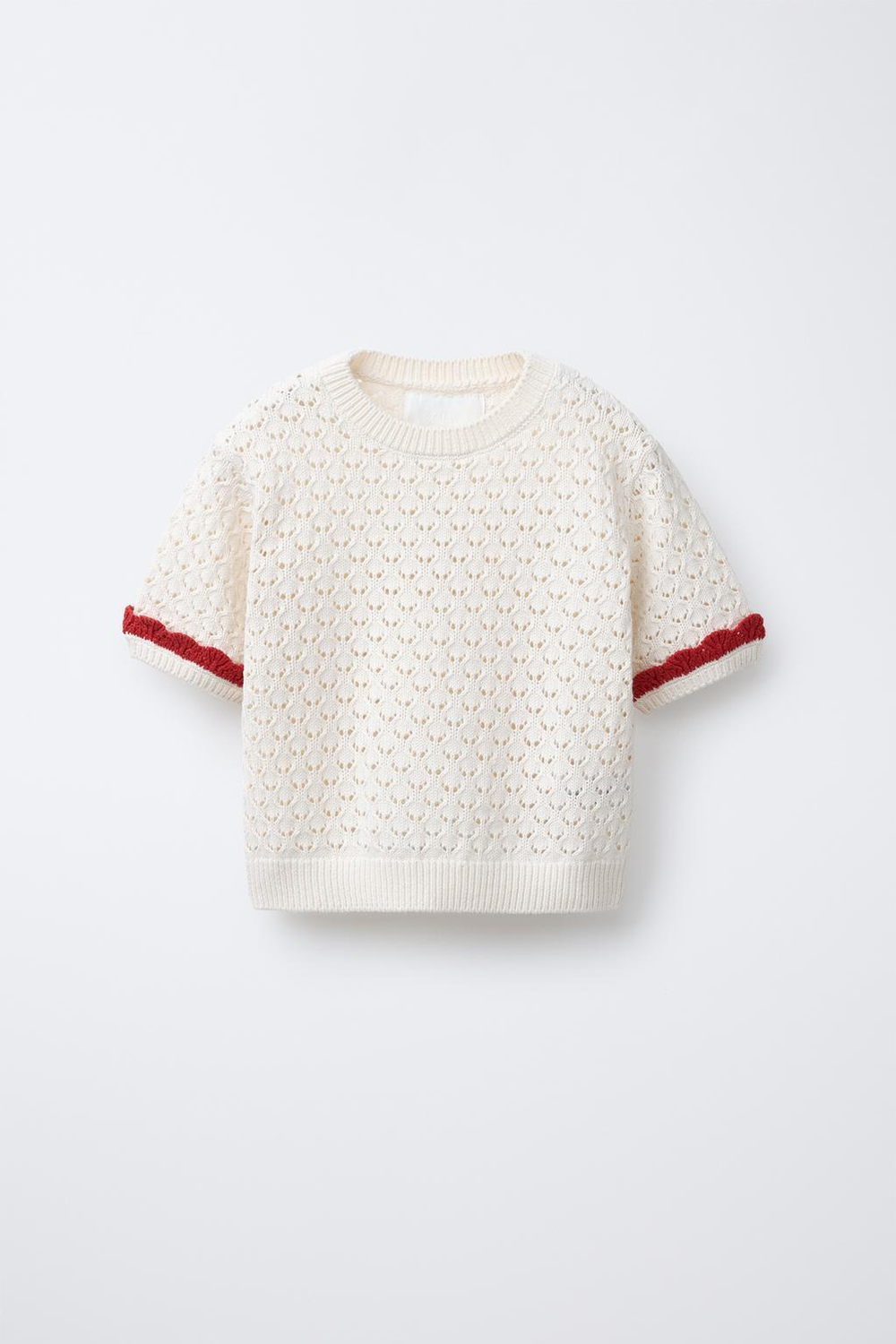 ZARA ТРИКОТАЖНЫЙ ТОП С КОНТРАСТНЫМИ ДЕТАЛЯМИ, ЭКРЮ