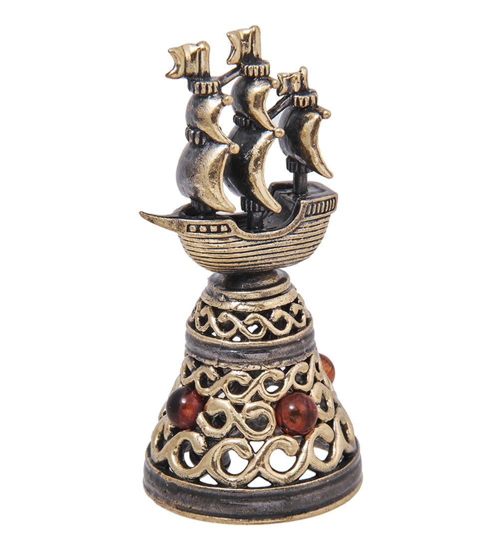 AM- 649 Колокольчик «Корабль» (латунь, янтарь)