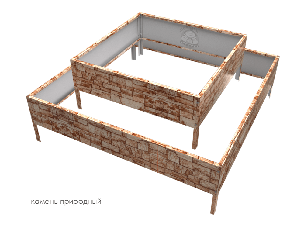 Клумба квадратная оцинкованная 2 яруса Природный камень