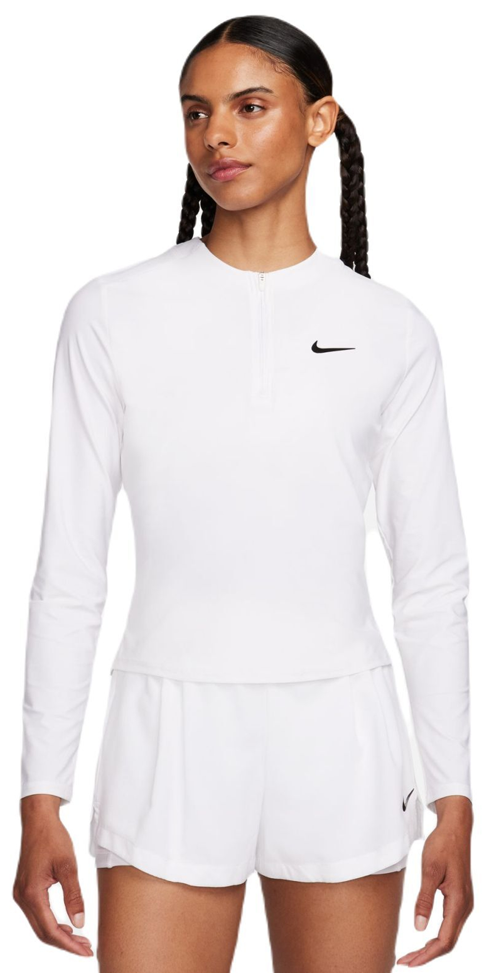 Женская теннисная футболка с длинным рукавом Nike Court Advantage Dri-Fit 1/4-Zip Tennis Mid Layer - white/black