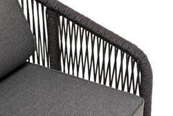 "Канны" кресло плетеное из роупа, основание дуб, роуп темно-серый круглый, ткань темно-серая 027