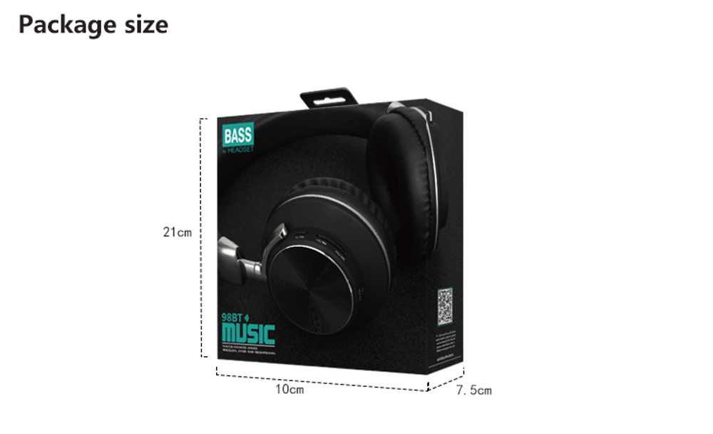 Bluetooth  наушники Music 98BT black, беспроводные наушники, черные