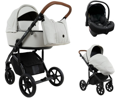Детская коляска Roan Bass Next Кожа 2.0 3 в 1 с автокреслом Tutis Elo Lux EduSky Black BNL/70/2 Island Stone /Black/ руч.Коричневый