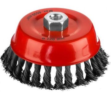 Щетка-крацовка MIRAX чашечная для УШМ жгут. стальная проволока 0,5 мм 120 мм