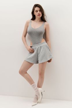 Боди с V-образным вырезом цвета серый меланж