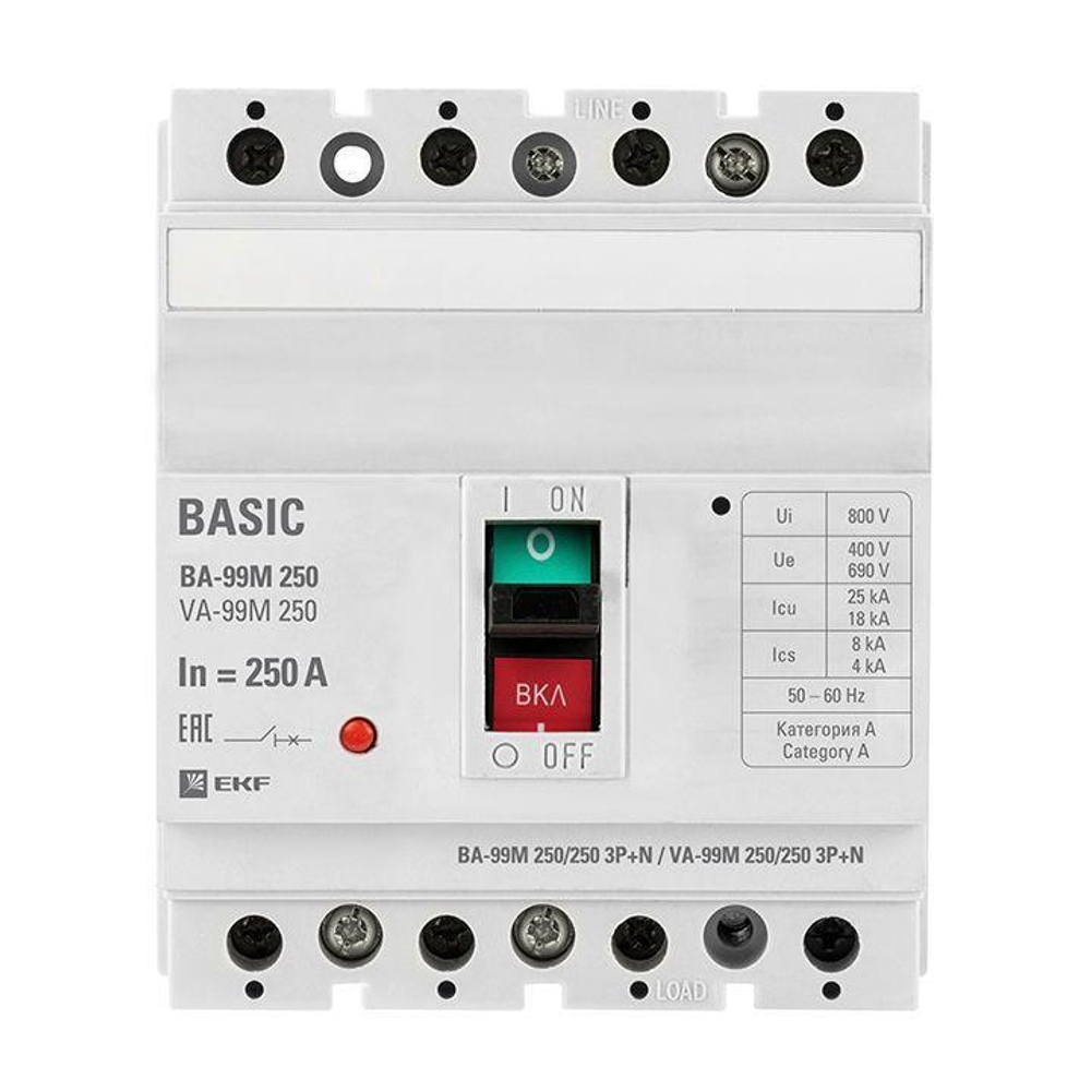 Выключатель автоматический 4п (3P+N) 250/250А 35кА ВА-99М PROxima EKF mccb99-250-250m-4P