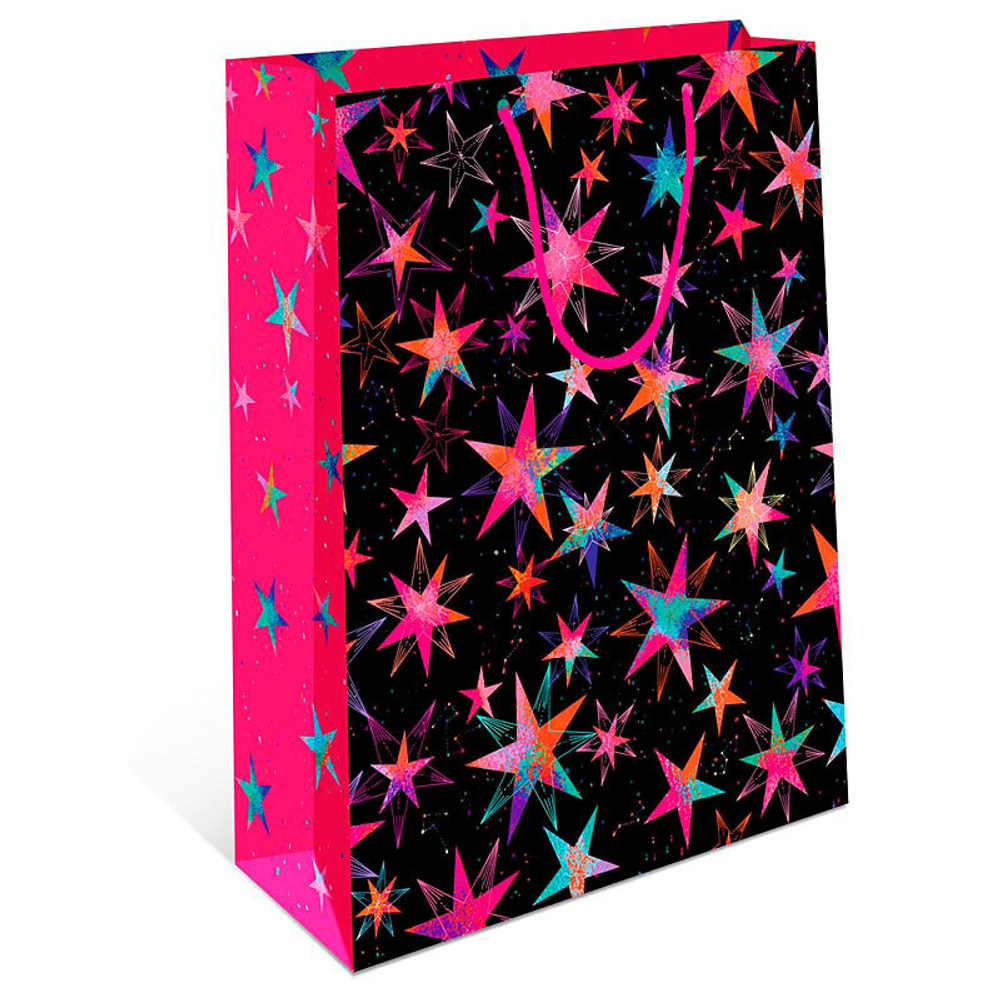 Пакет подарочный "Розовые звезды"  26*12*32 см