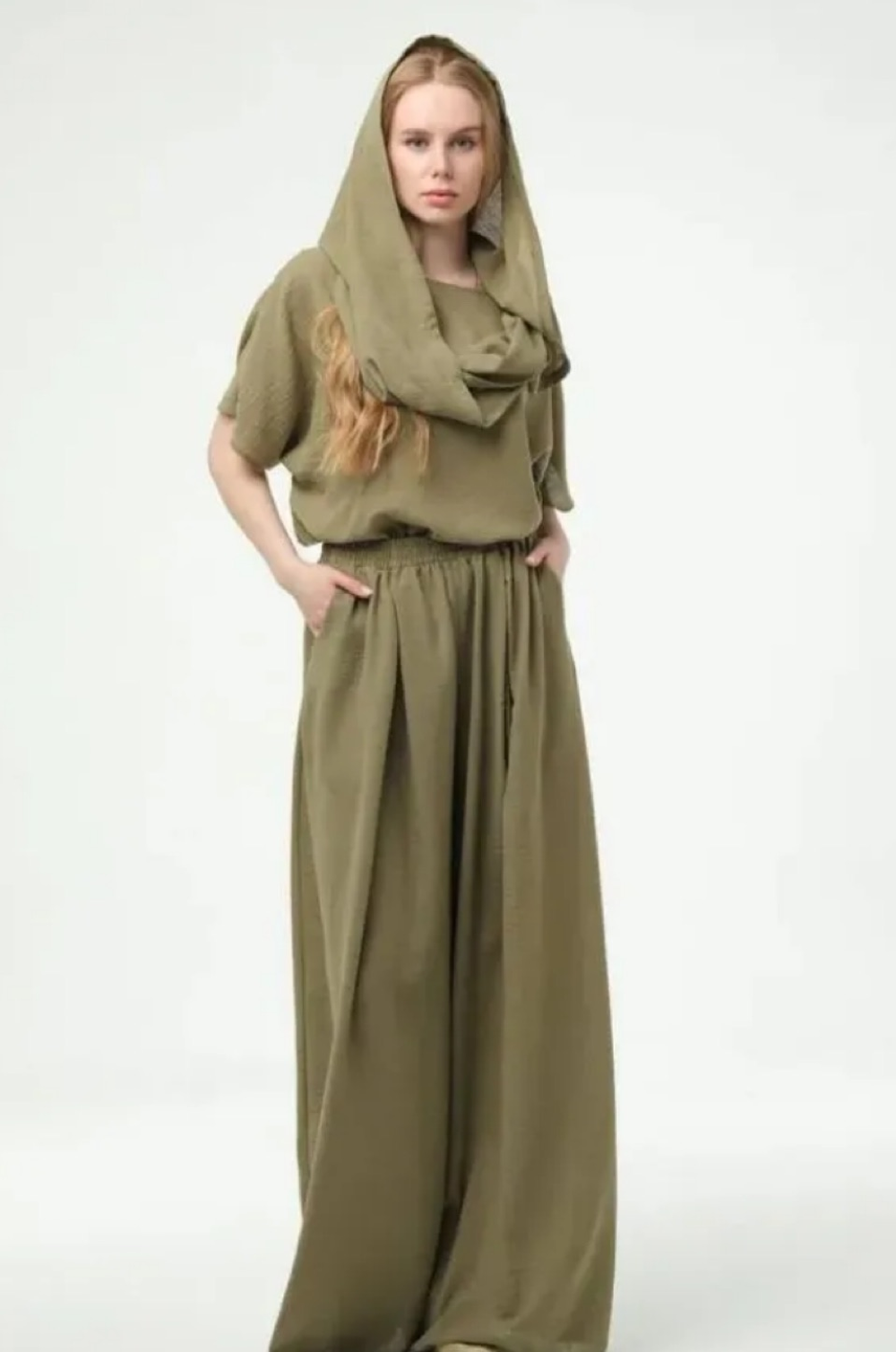 Костюм /хаки жатка/блуза+ палаццо