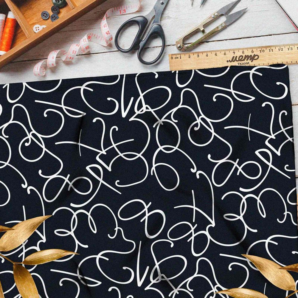 Ткань флис белые цифры на черном фоне