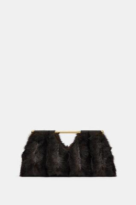 ZARA СУМКА-КОНВЕРТ ИЗ ИСКУССТВЕННОГО МЕХА, КОРИЧНЕВЫЙ