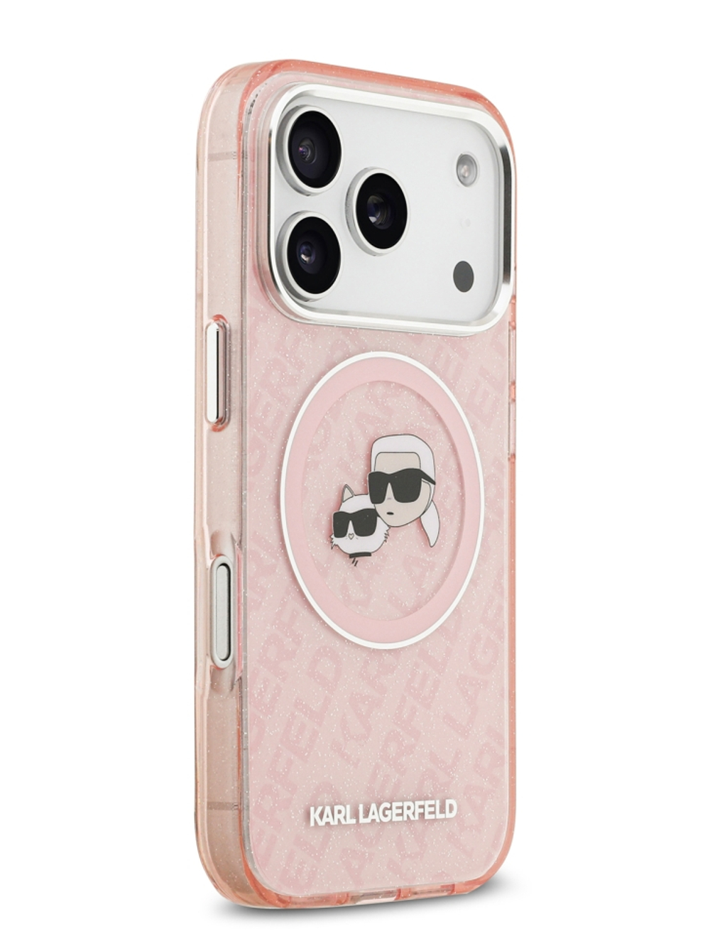 Lagerfeld для iPhone 17 Pro Max чехол IML NFT Karl&Choup Head on logo Metal Cam Hard Pink (MagSafe)