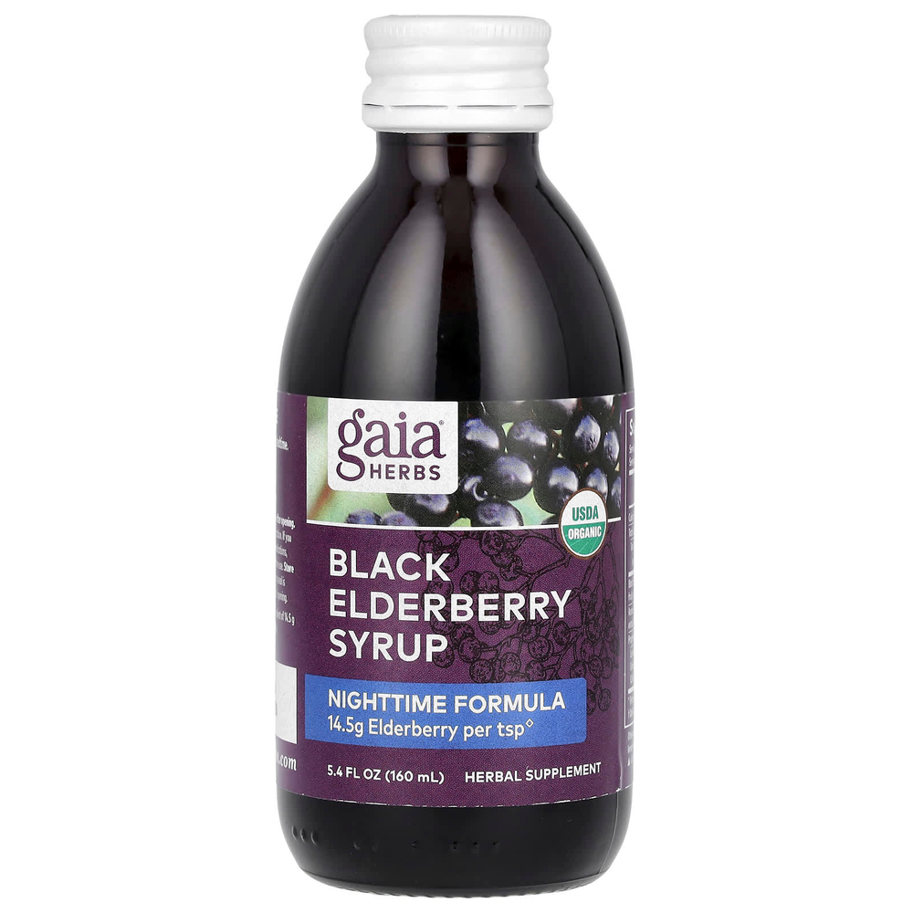 Gaia Herbs, сироп из черной бузины для приема перед сном, 160 мл (5,4 жидк. унции)