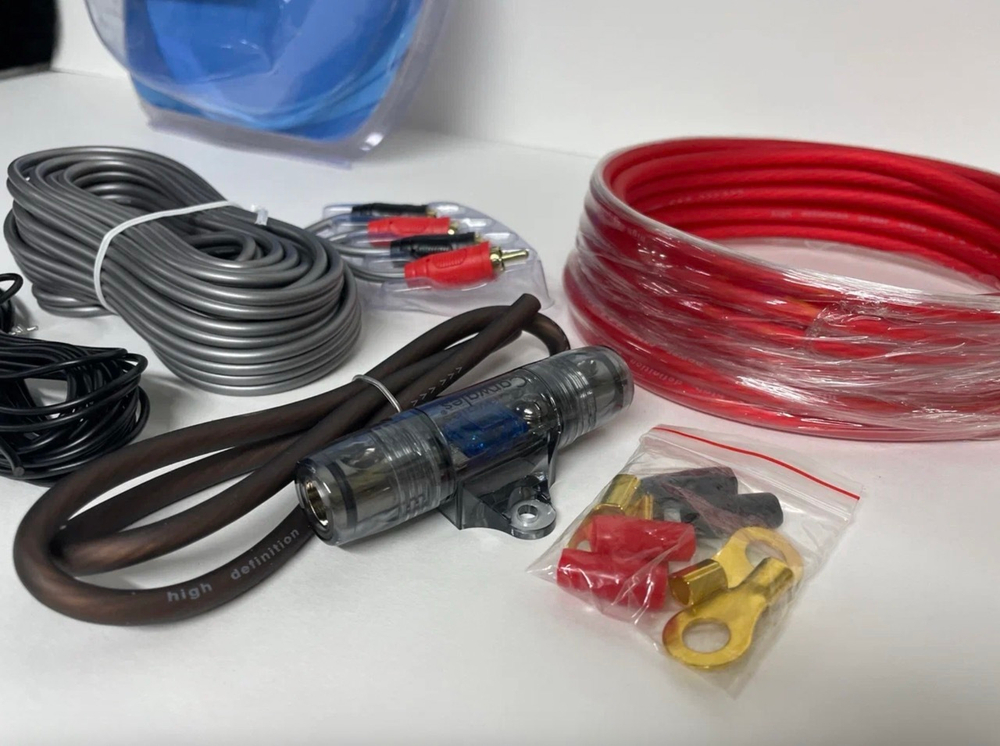 RA-06 / Комплект проводов для установки 2-х канального усилителя и сабвуфера, медные кабели, Carwales RA-06 - 8GA, TG (1 шт. / комплект)