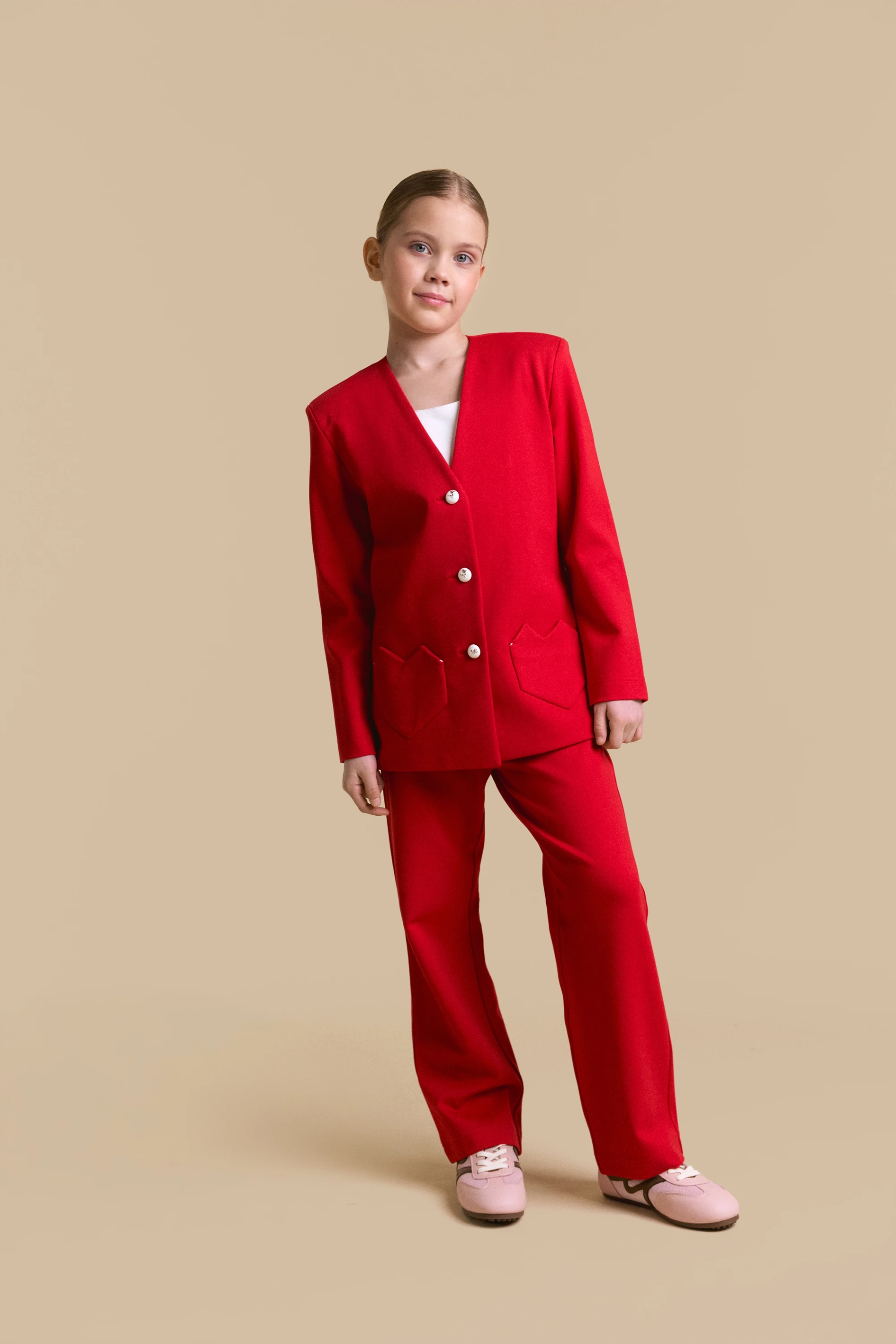 Костюм брючный джерси красный сердце