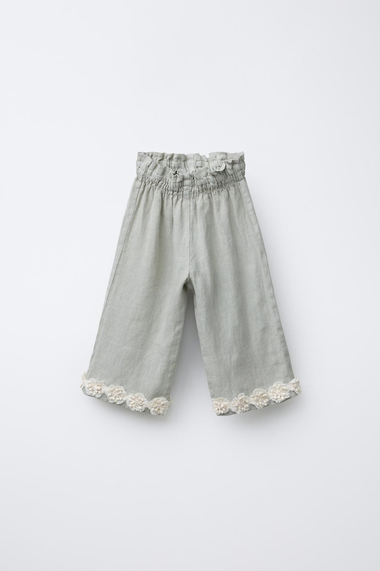 ZARA ЛЬНЯНЫЕ БРЮКИ STRAIGHT-LEG, ХАКИ