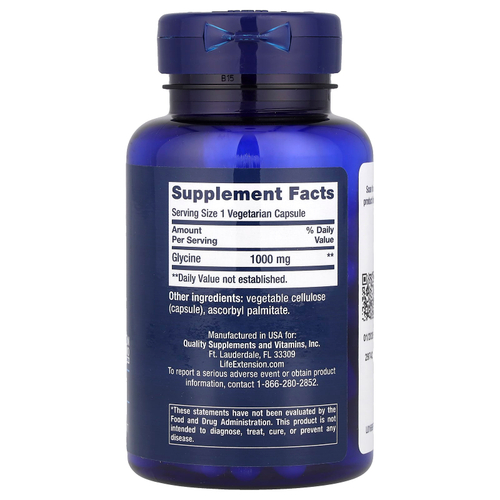 Life Extension, глицин, 1000 мг, 100 вегетарианских капсул
