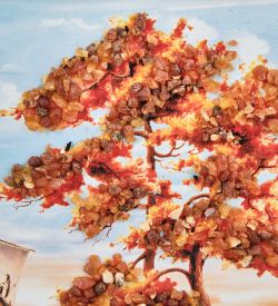 AMB-01/21 Картина «Маяк на закате» (с янтарной крошкой) пласт.рамка 33х42см