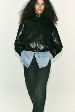 ZARA БОМБЕР ИЗ ИСКУССТВЕННОЙ КОЖИ С ВЫСОКИМ ВОРОТНИКОМ, ЧЕРНЫЙ