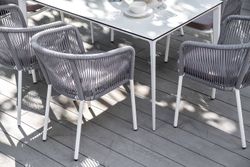 "Малага" обеденная группа на 6 персон со стульями "Марсель", каркас белый, роуп светло-серый