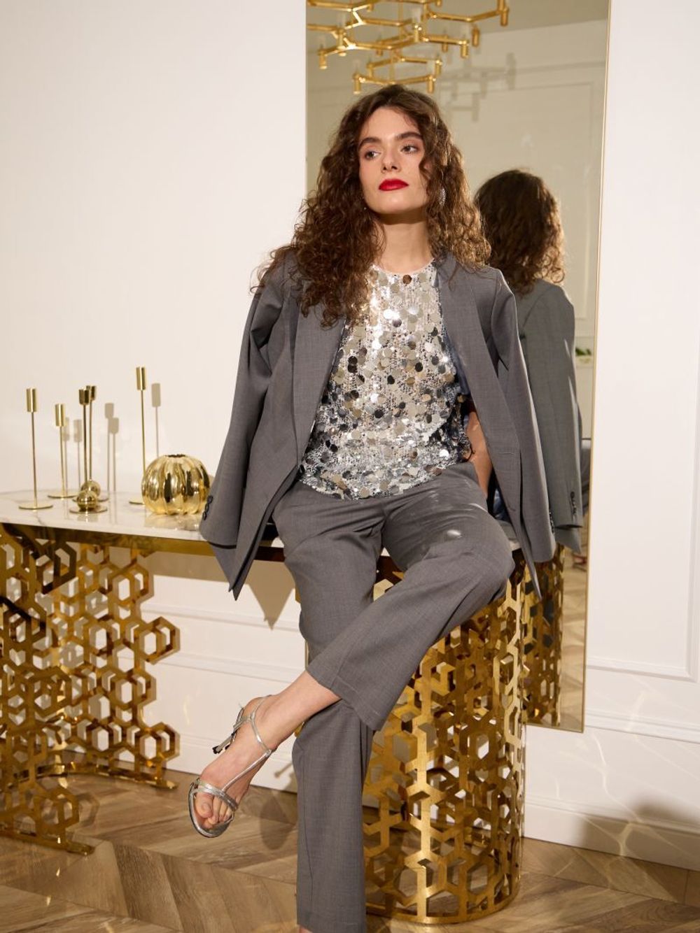 Жакет с двойным лацканом серая шерсть мериноса