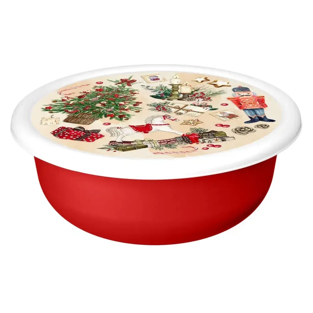 Миска Modena 3,2л с крышкой с декором Игрушки, Красный