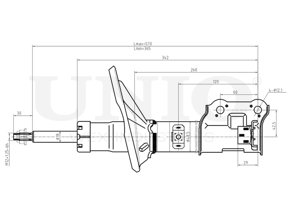 Амортизатор газовый задней подвески левый UNIO SAB-10106