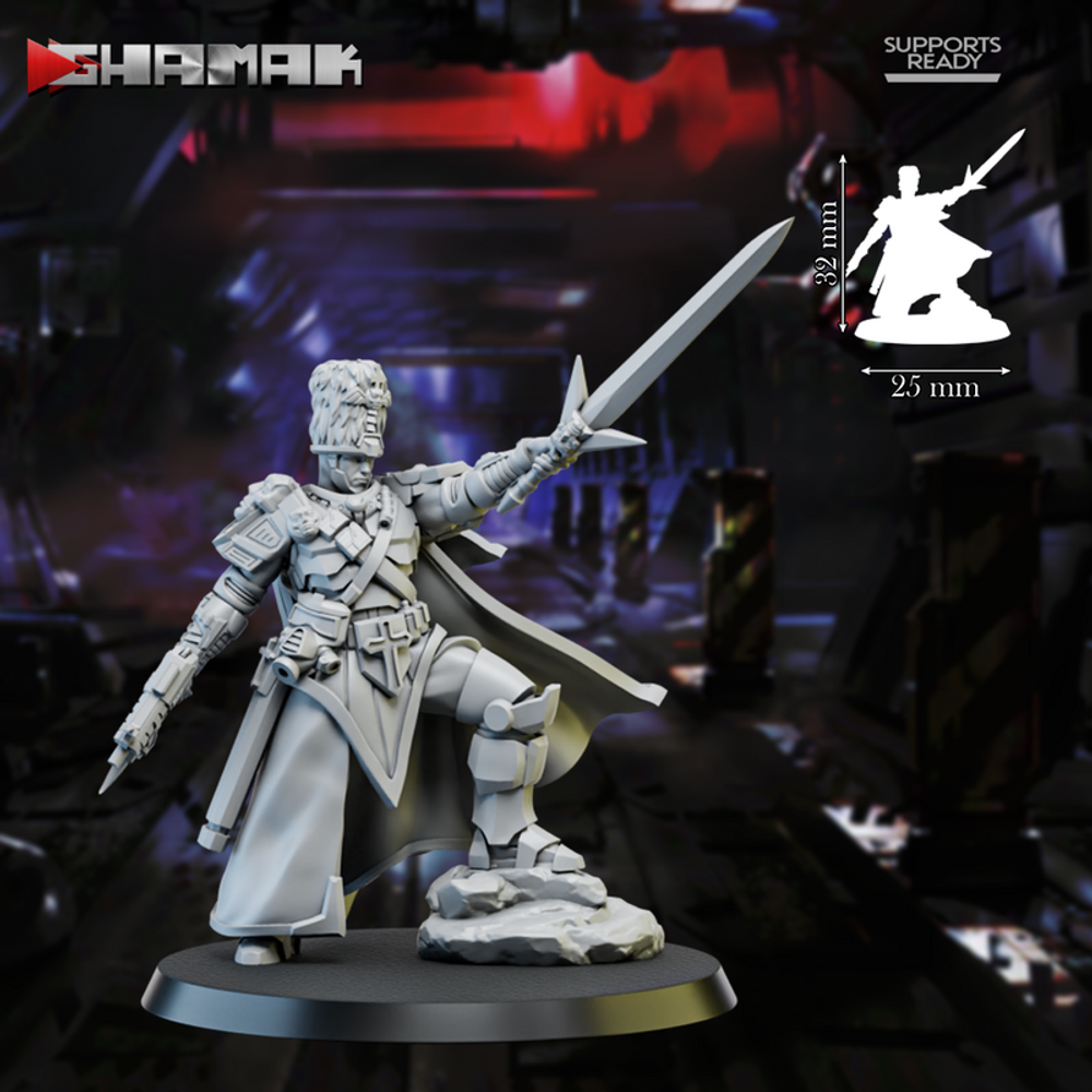 Astra Militarum Vostroyan Firstborn Sergeant Сержант №3 меч и пистолет миниатюра для dnd, днд, pathfinder, фентези, Настольная игра, НРИ, Варгейм, РПГ