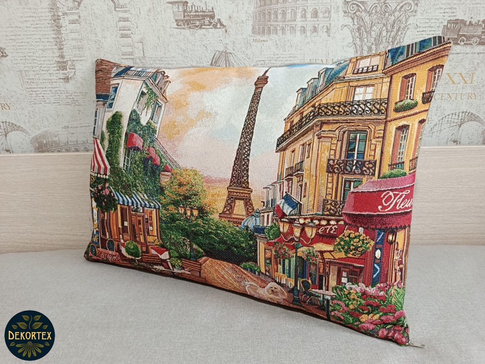 Декоративная гобеленовая наволочка для интерьерной подушки Утро в Париже 68х47