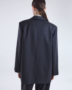 Жакет в полоску из шерсти Лоро Пиана темно-серый