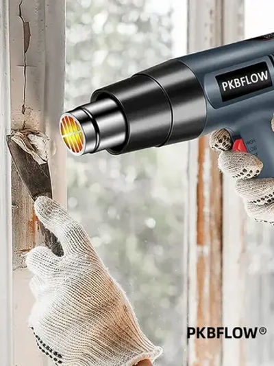 Строительный фен / Промышленный фен PKBFLOW / Бесступенчатый термостат /2000 Вт/Ручная регулировка, 4 насадки с дисплеем(2кВт, 300-500 л/мин, 60-600 градусов), профиссиональная серия