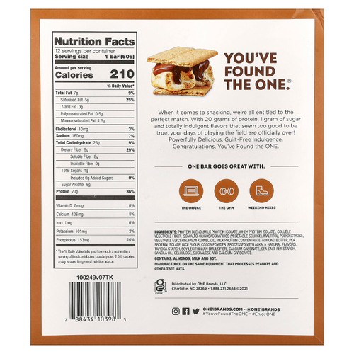 One Brands, Протеиновые батончики, S'mores, 12 батончиков, 60 г (2,12 унции) каждый