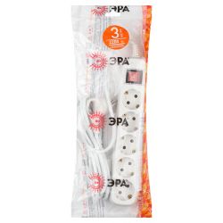 Удлинитель электрический ЭРА UX-5es-3m с заземлением с выключателем 5 розеток 3 м ПВС 3x0,75мм2 10А