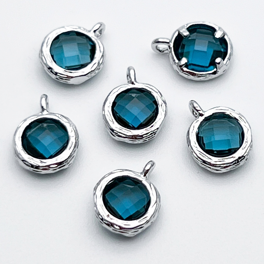 Подвеска Круг, цвет серебро (родий)+синий, размер 9*7,5 мм, цена за 1 шт