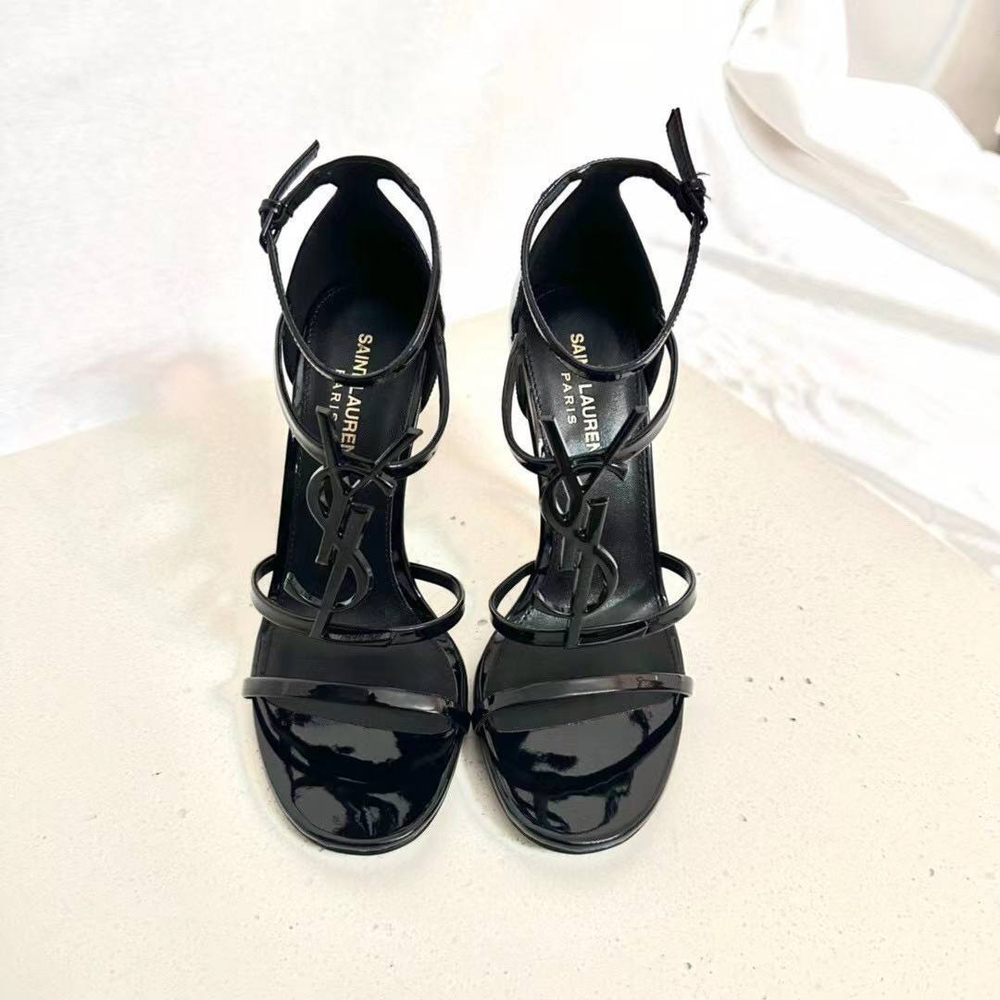 Женские туфли босоножки YSL Cassandra в черном цвете с логотипом