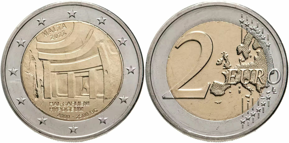 Мальта 2 евро 2022 Доисторические места Мальты - Хал-Сафлиени UNC