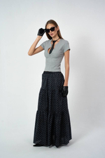 Юбка из хлопка ярусная в мелкий цветочек в макси длине