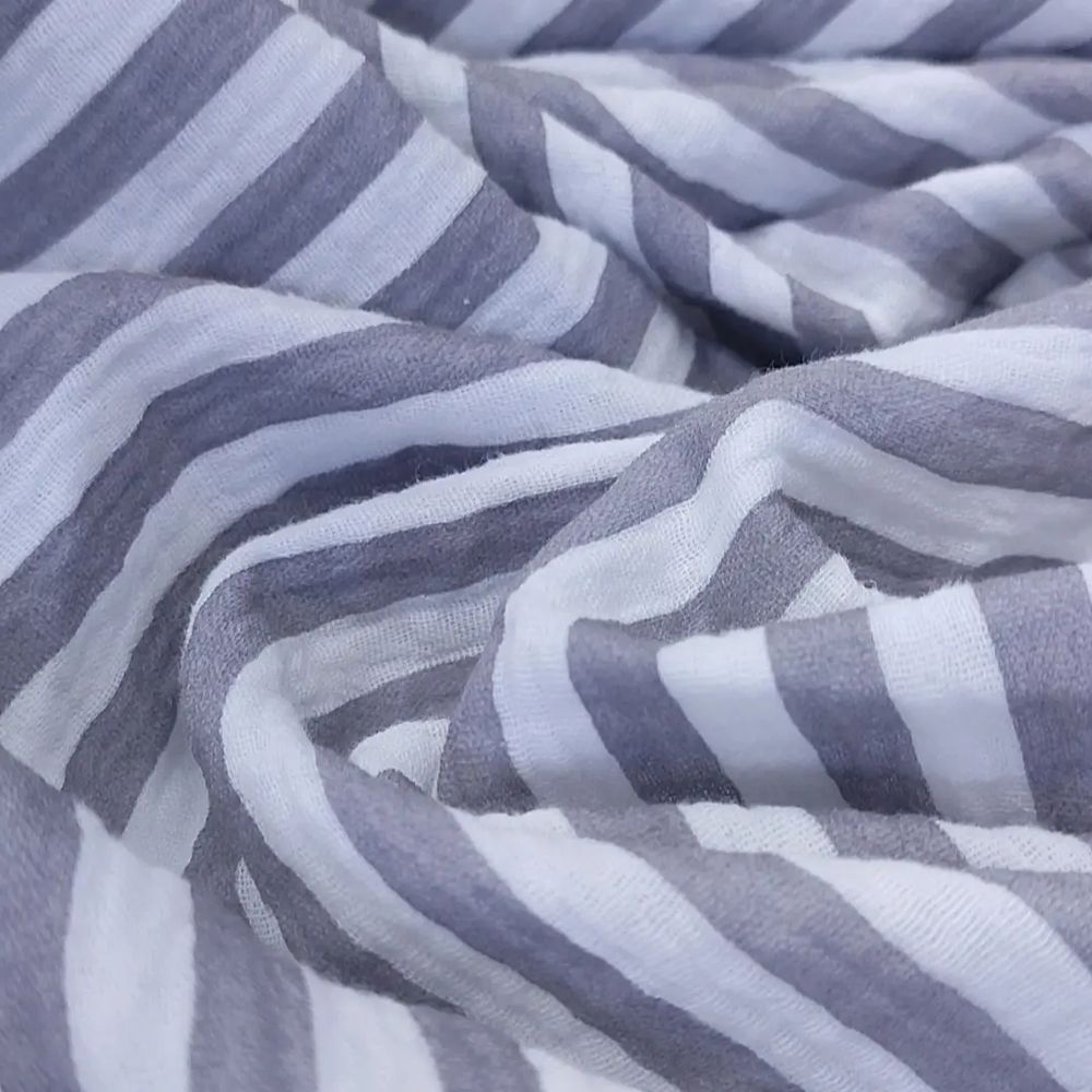 Муслин двухслойный "Серо-голубая полоска на молочном"