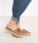 Кожаные шлепанцы woven double t espadrille TORY BURCH - коричневый(144040)