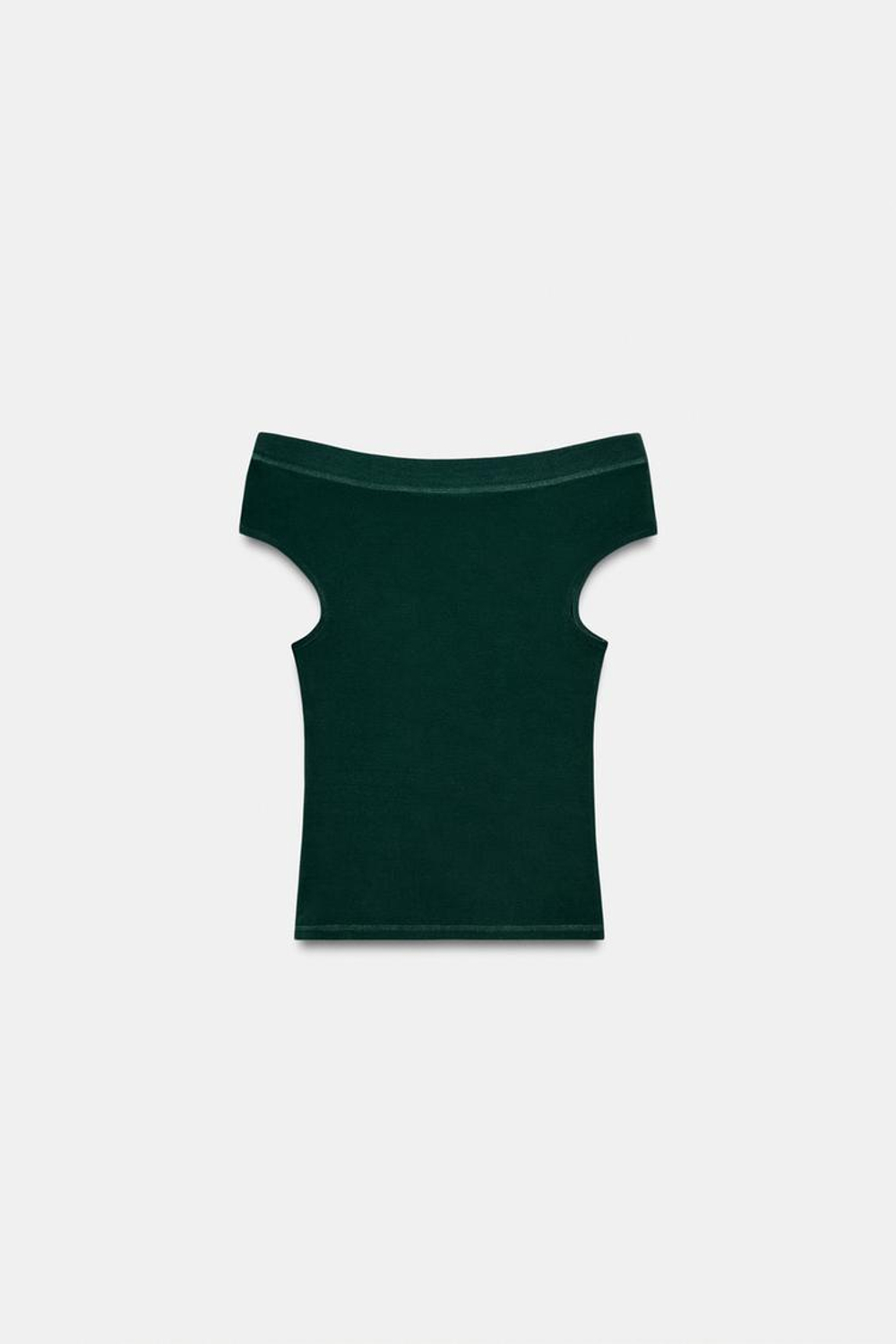 ZARA ФУТБОЛКА С ВЫРЕЗОМ ЛОДОЧКОЙ, ЗЕЛЕНЫЙ