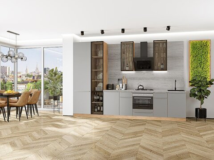 Прямая модульная кухня Фьюжн-08 Silky Light Grey - Дуб Вотан 2340*3400*600