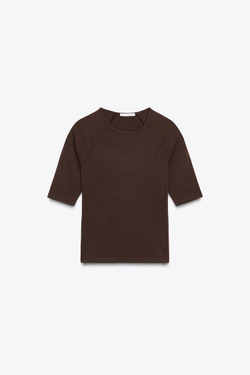 ZARA МЯГКАЯ ФУТБОЛКА, КОРИЧНЕВЫЙ