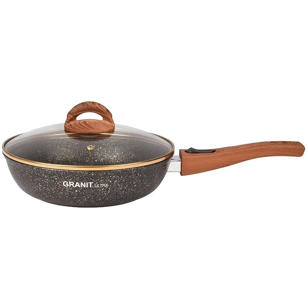 Сковорода 24*6см «Granit ultra» (black-gold) со съемной ручкой и стекл. крышкой сгбг243а