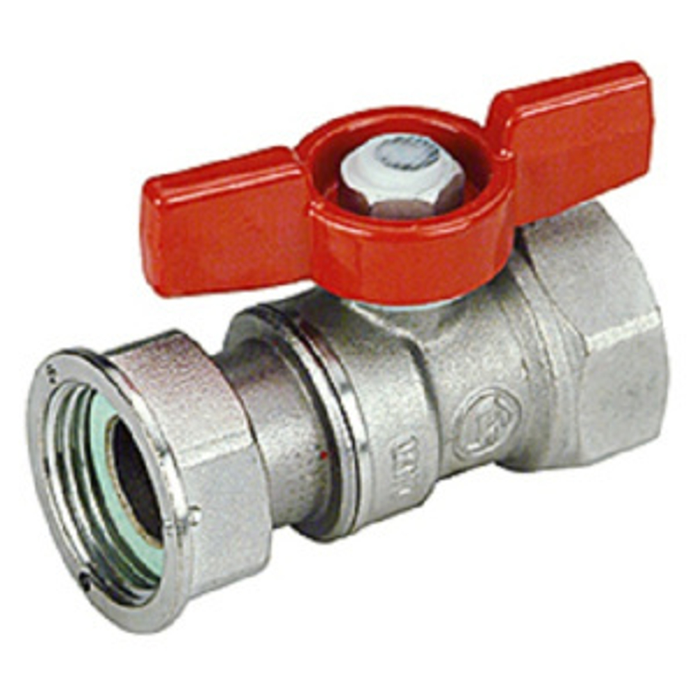 Кран шаровой для счетчиков, 3/4”F x 1”гайка, ручка-бабочка, красная, ВР-отвод накидная гайка, хромир