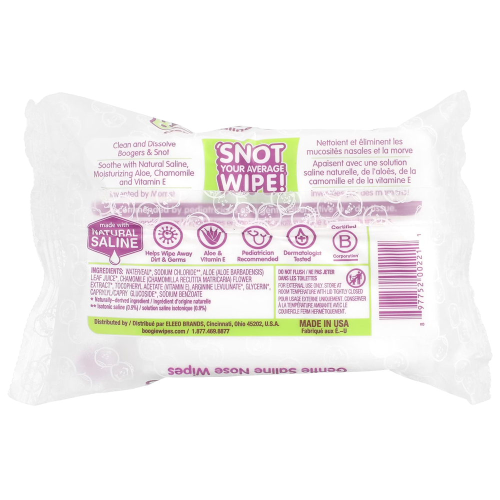 Boogie Wipes, мягкие салфетки для носа с солевым раствором, без запаха, 30 шт.