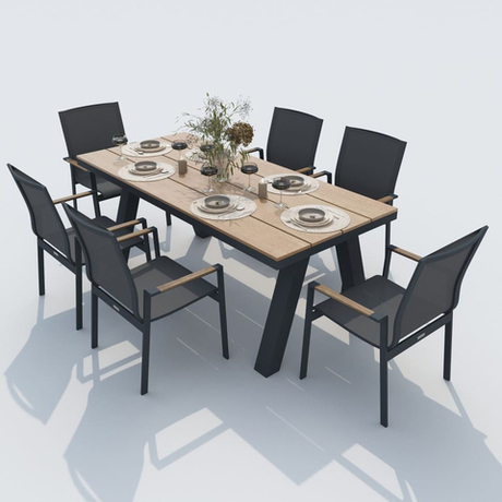 Обеденная группа Ideal Patio МИРРА СОЛА каркас карбон, стол поливуд 180, текстилен серый